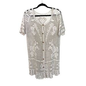 Boho Crochet Knit Button Front Cardigan Cream M